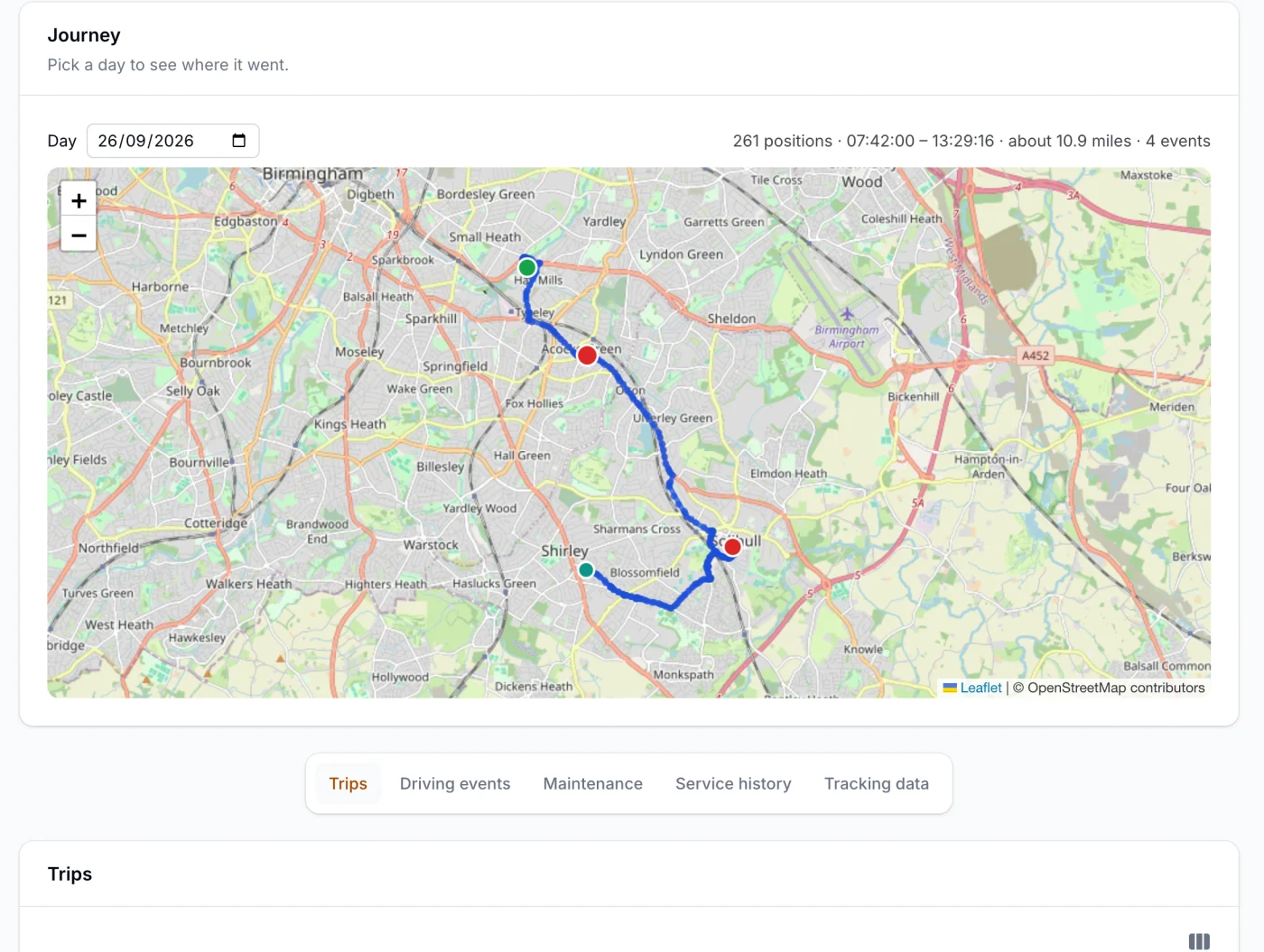 RA Tracking journeys screen