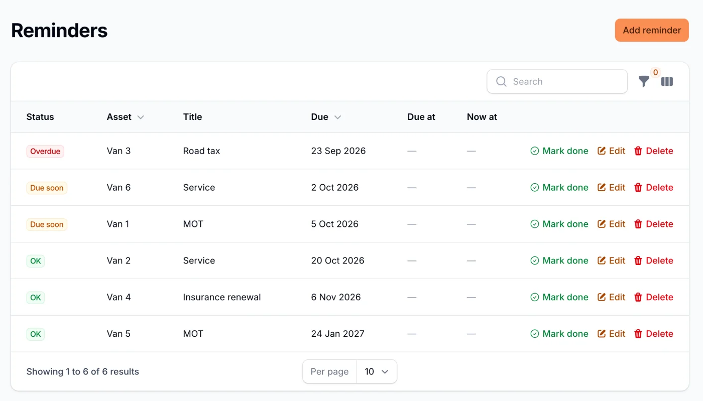 RA Tracking maintenance screen